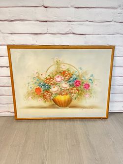 Huge Framed Signed Floral Still Life Oil Painting