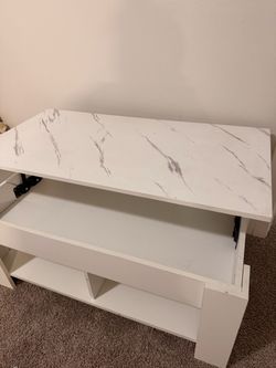 White Lift-Top Coffee Table with Marble Surface