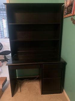 Wood desk with hutch