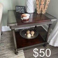 End Table Cherry Brown Wood Finish and Metal