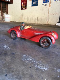 Vintage Red Race Car Model with Driver Figure