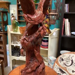 Hand Carved Wood Wooden Eagles, Statue Sculpture 39”H