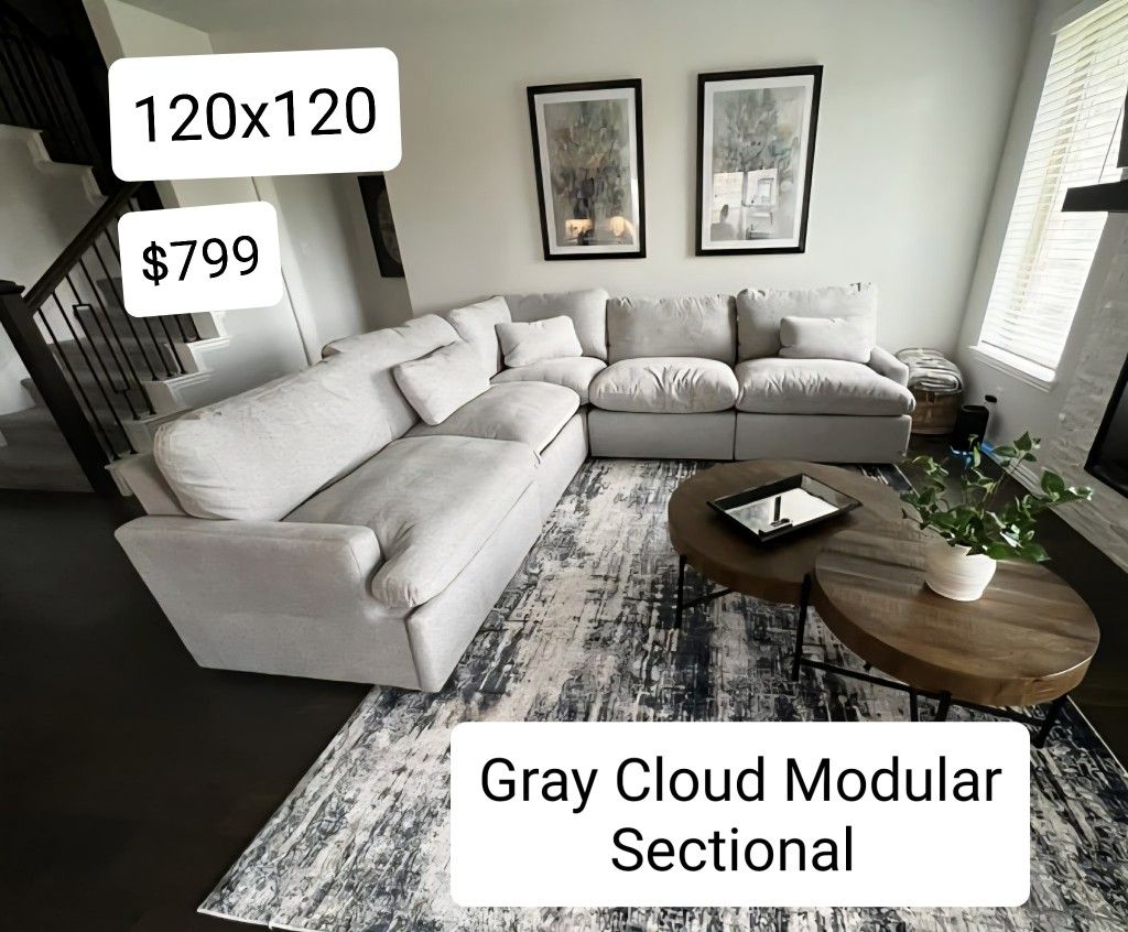 Gray Cloud Modular Sectional Couch Sofa