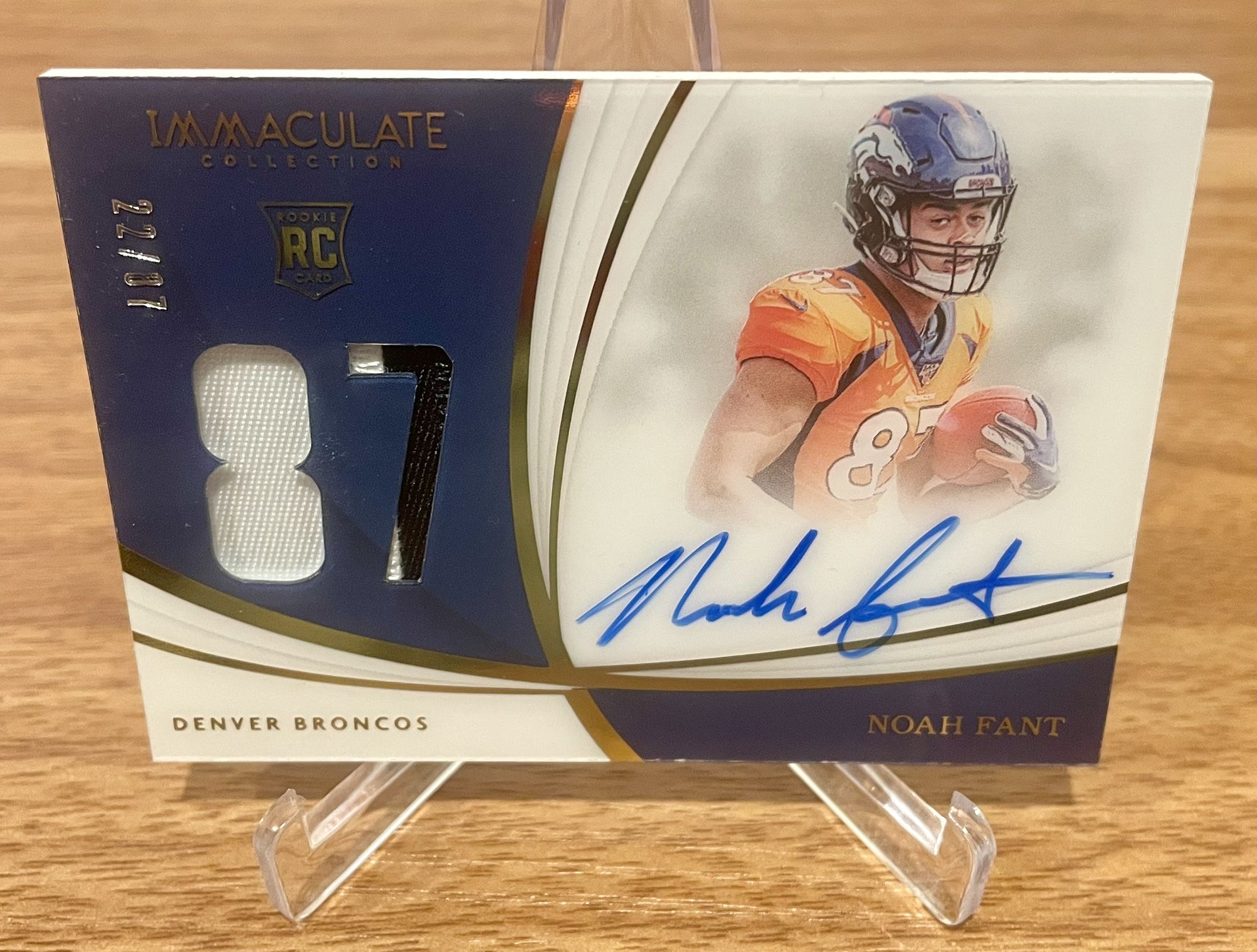 2019 Panini Immaculate Noah Fant Rookie Numbers Patch Auto /87