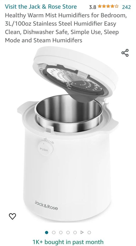 Healthy Warm Mist Humidifiers for Bedroom, 3L/100oz Stainless Steel Humidifier Easy Clean