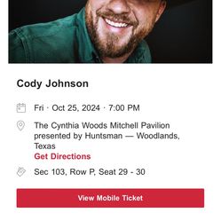 Cody Johnson Woodlands Friday Oct 25