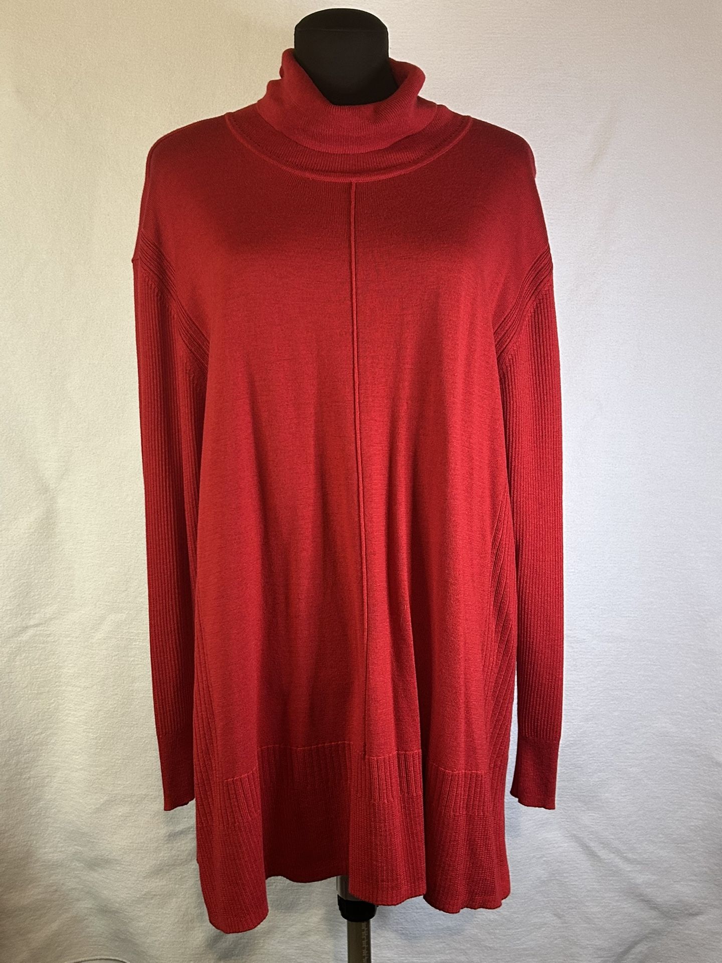 Apt. 9 Womens Ribbed Side Panel Turtleneck Sweater Red Size 2XL