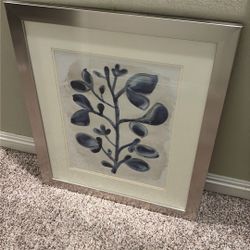 Silver Framed Wall Decor With Blue Plant