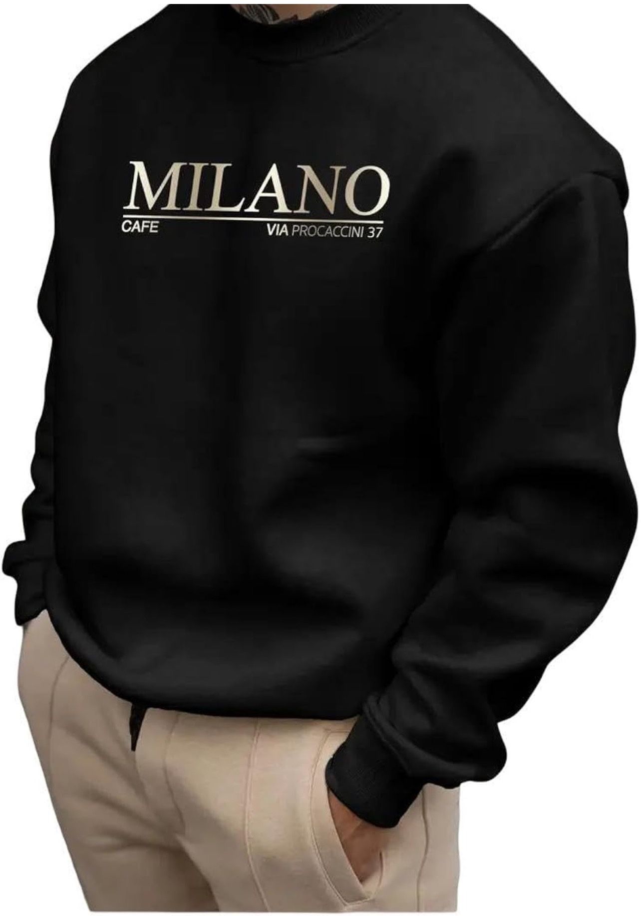 Xl or L size Milano Cafe Via Procaccini Black Cotton Blend Sweatshirt, Casual Streetwear Style, Graphic Print Design