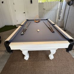 White Pool Table - Great Condition - Includes Cues and Balls