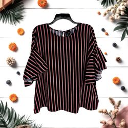 Worthington Black w Melon & Pink Striped Blouse Women Size 1X