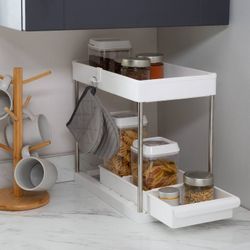 White 2-Tier Expandable Slide Out Cabinet Organizer 
