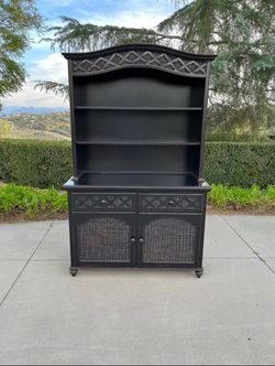 Black Wicker Buffet & Hutch