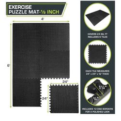 ProsourceFit Puzzle Exercise Mat ½ in, Interlocking Foam Floor Tiles for Home Gym, Mat for Home Workout Equipment, Floor Padding for Kids, Black, 