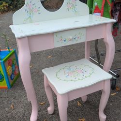 Solid Girls Kids Vanity Mirror Desk With Seat Bench