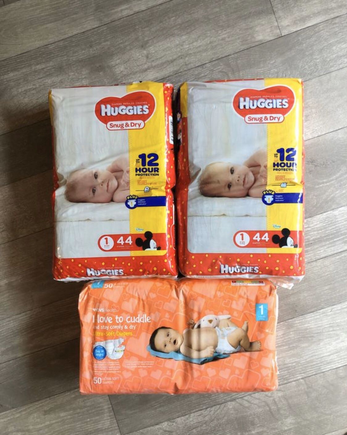 New - 3 Packages Size 1 Diapers - Huggies Snug n Dry and CVS