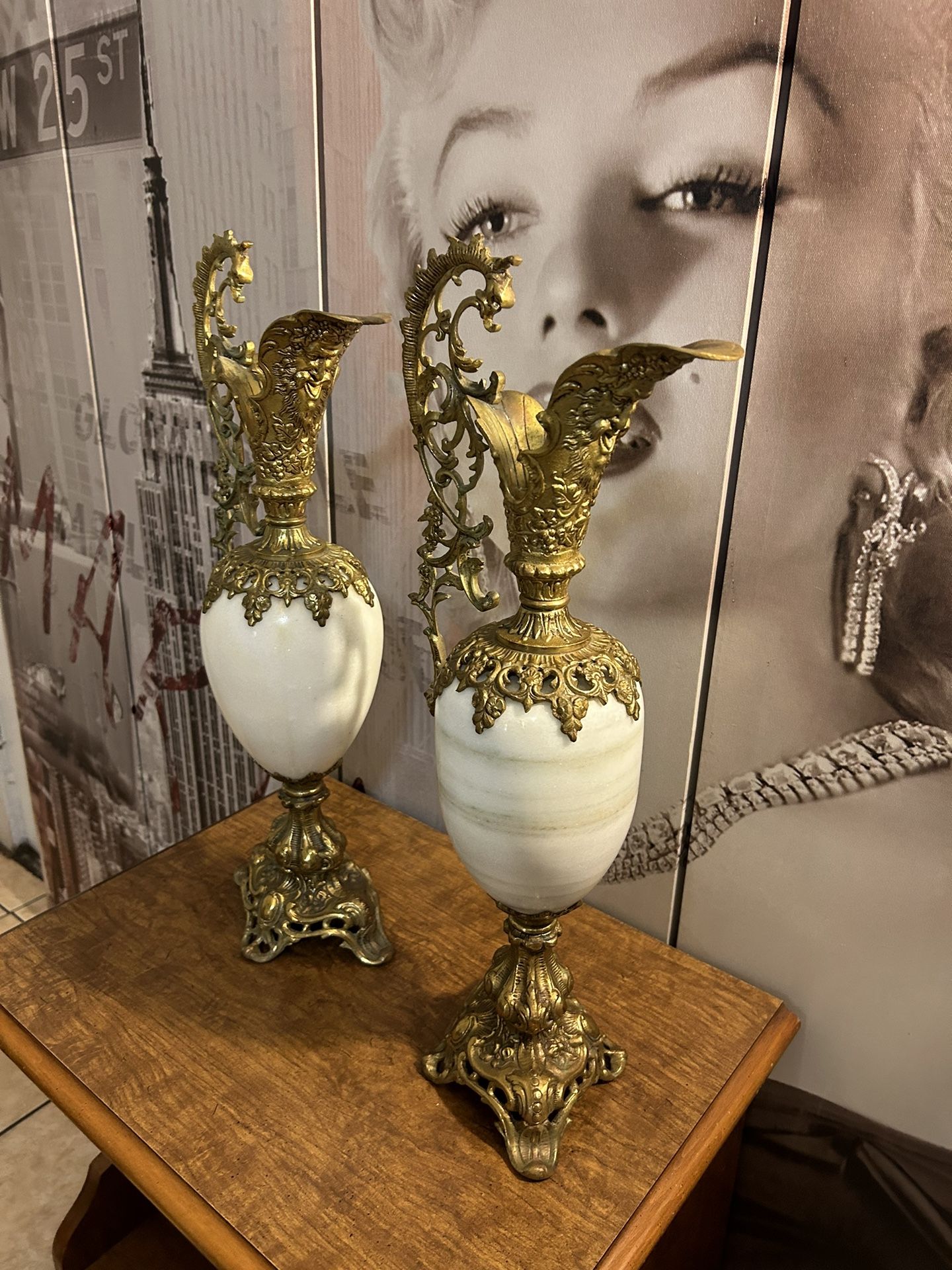 antique metal Brass pitcher vases early 1900s.