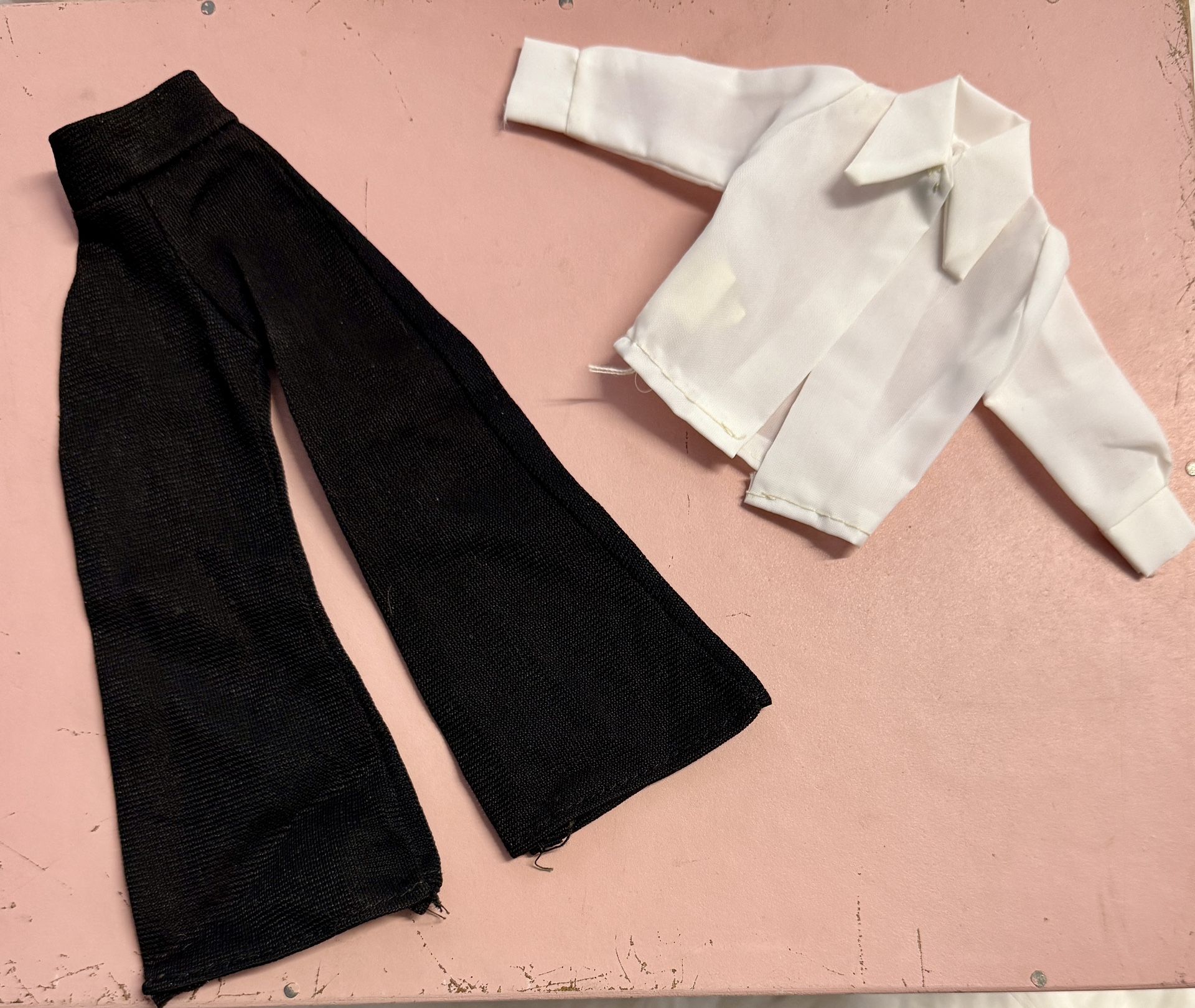 1970s Mego Doll Clothes -outfit black pants & white shirt - Barbie size