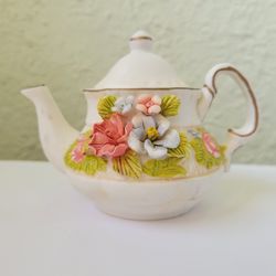 Vintage Tea pot Ceramic Decor Floral Flowers Multicolor Small 3.75 ". Good condition, no chips or cracks