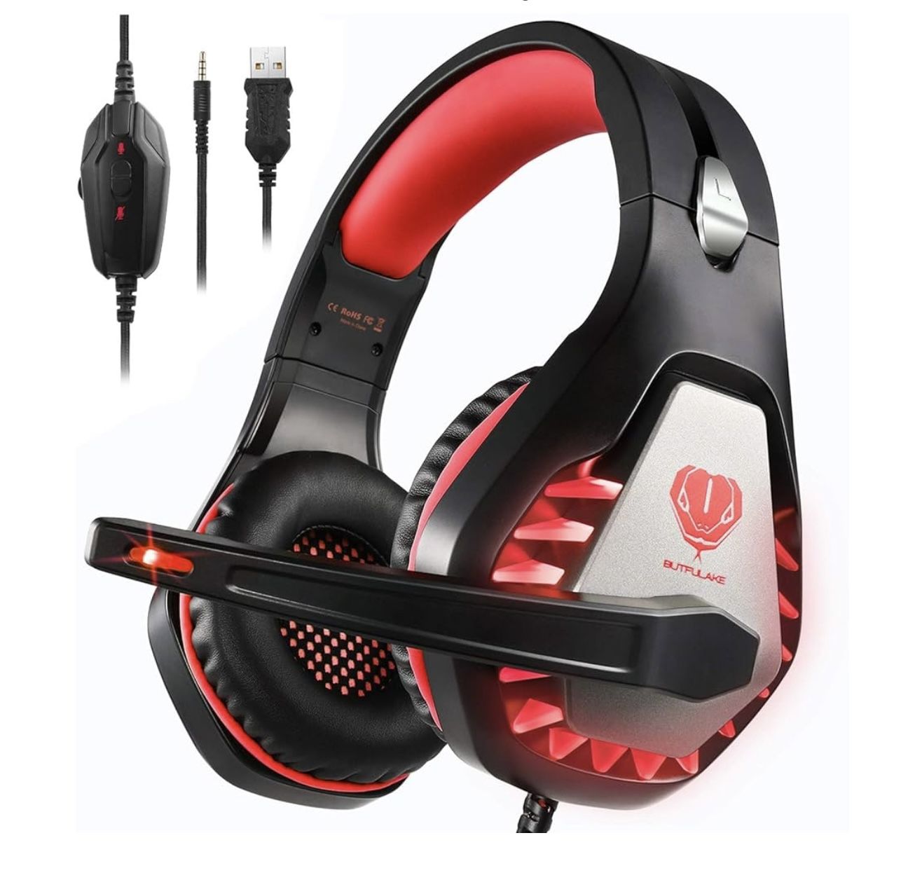 Gaming Headset for PS4, Xbox One, PC, PS5, Laptop, Mac, Nintendo Switch, 3.5MM Noise Cancelling Over Ear Headphones with Mic, Bass Surround, Soft Memo