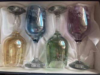 Cristalleria F.lli Fumo Etched Colored Wine Glasses 
