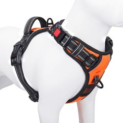 PHOEPET No Pull Dog Harness Medium Reflective Front Clip Vest with Handle,Adjustable 2 Metal Ri