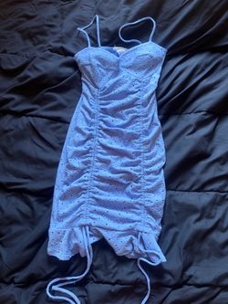 Light Blue Eyelet Ruched Mini Dress