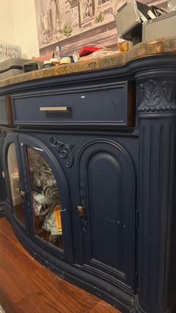 Navy Blue Ornate Sideboard Cabinet
