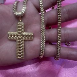 14k Gold Franco Chain W Cross