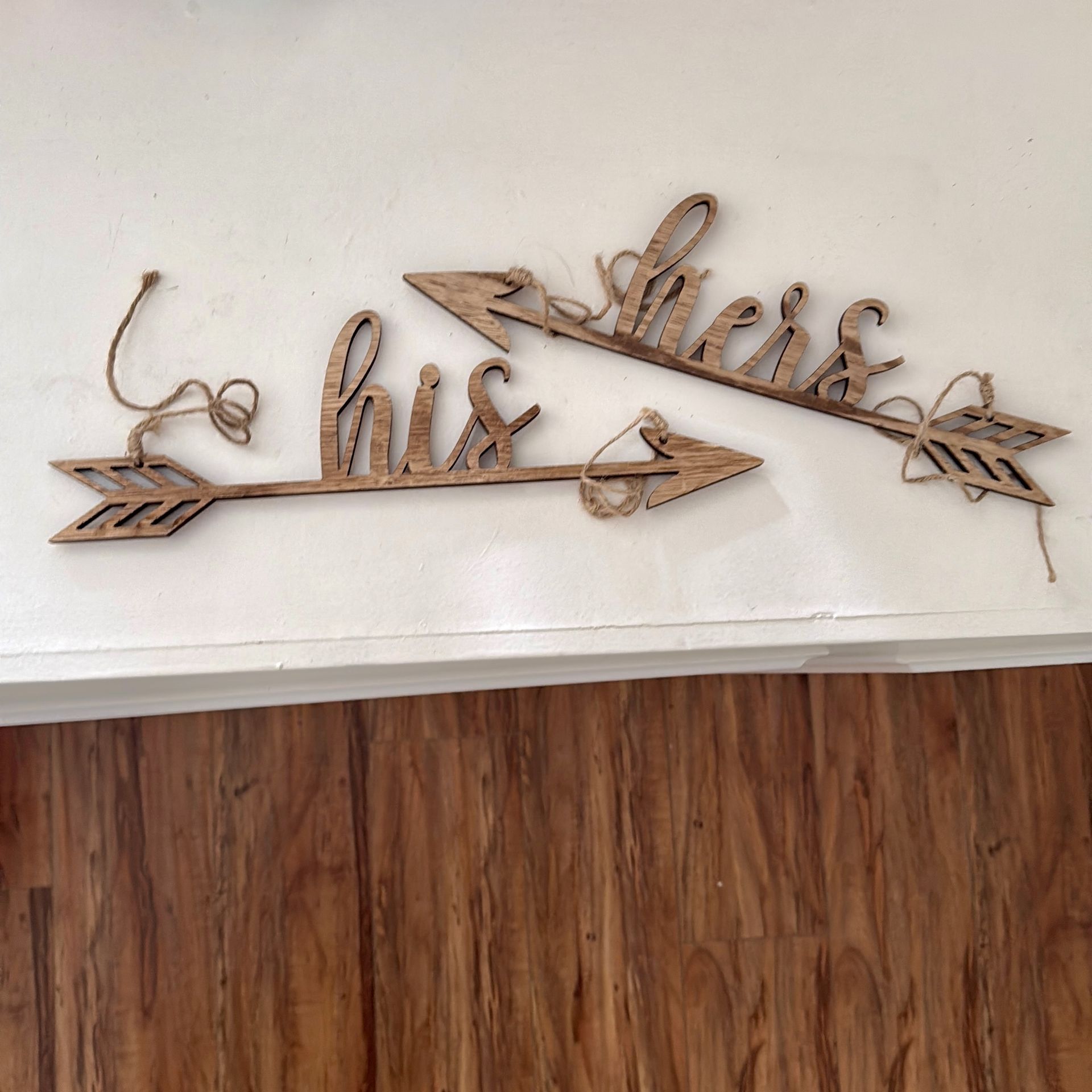 wedding his and hers wooden arrow signs
