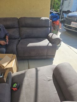 Gray Microfiber Reclining Sofa Set