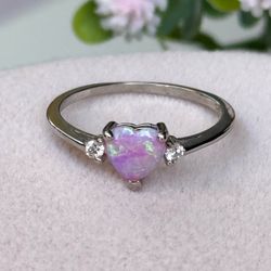 Heart pink lab Opal Ring 🩷 925 Sterling Silver size 7