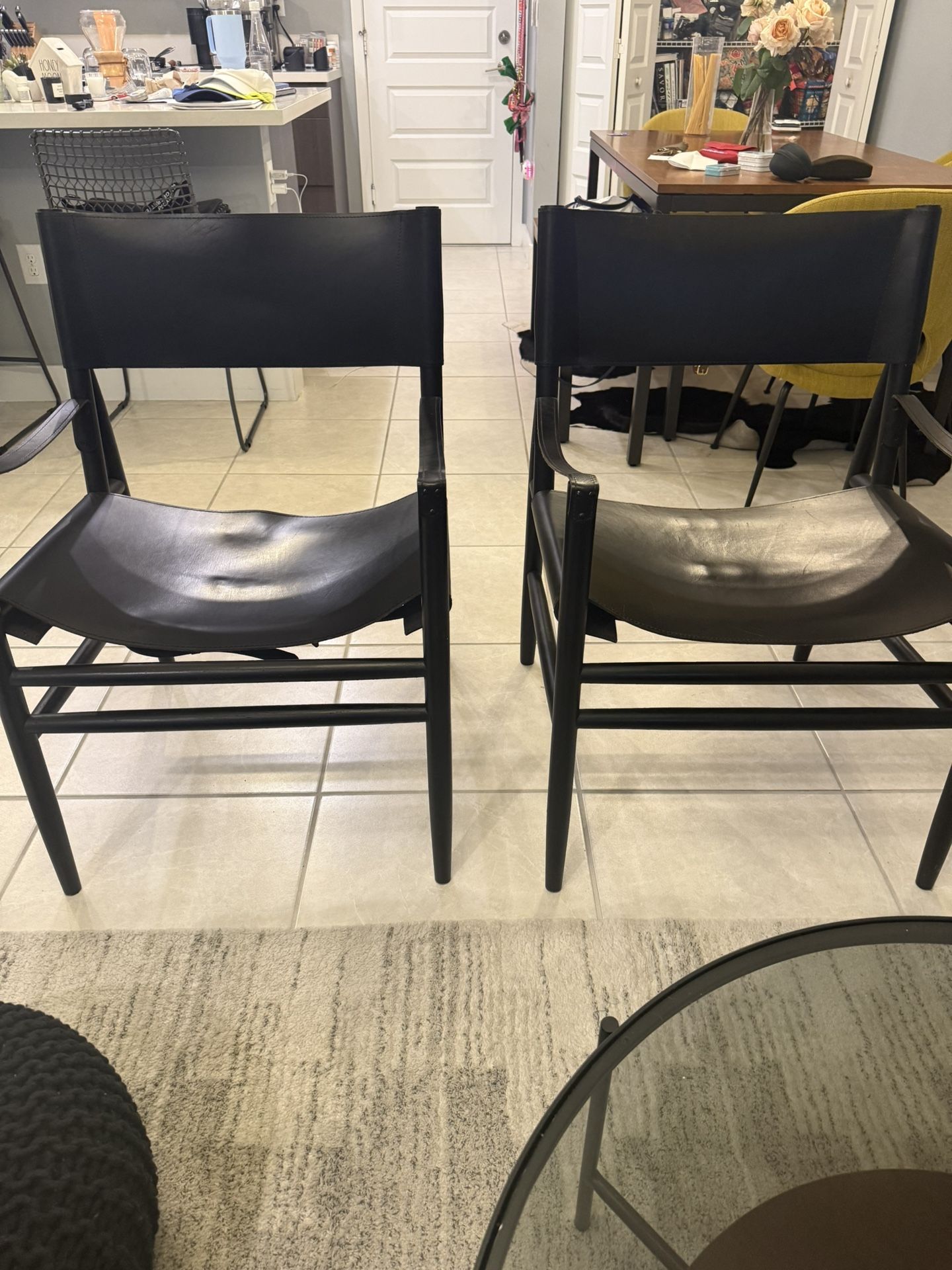 CB2 Hedwig Genuine Black Leather Director’s Chairs