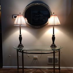 Glass Table With Mirror And Lamp Set