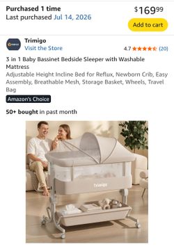 100% New Sealed 3-in-1 Baby Bassinet / Bedside Sleeper