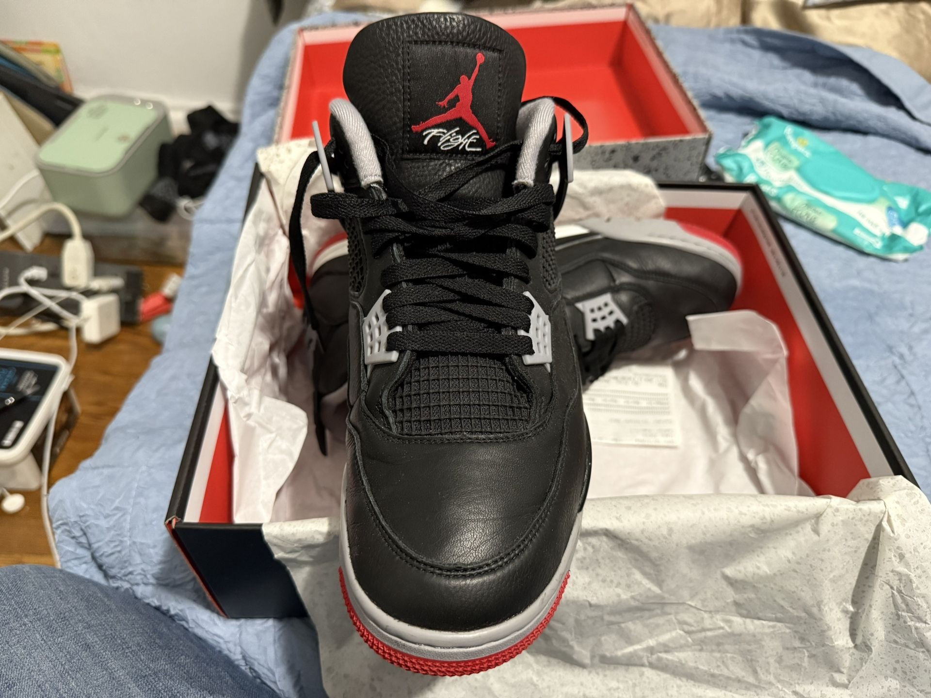 Air Jordan 4 Retro Bred Reimagined Black-F Red-Cement Sz 13