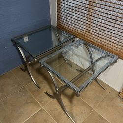 Modern Steel & Glass Side Tables (2)