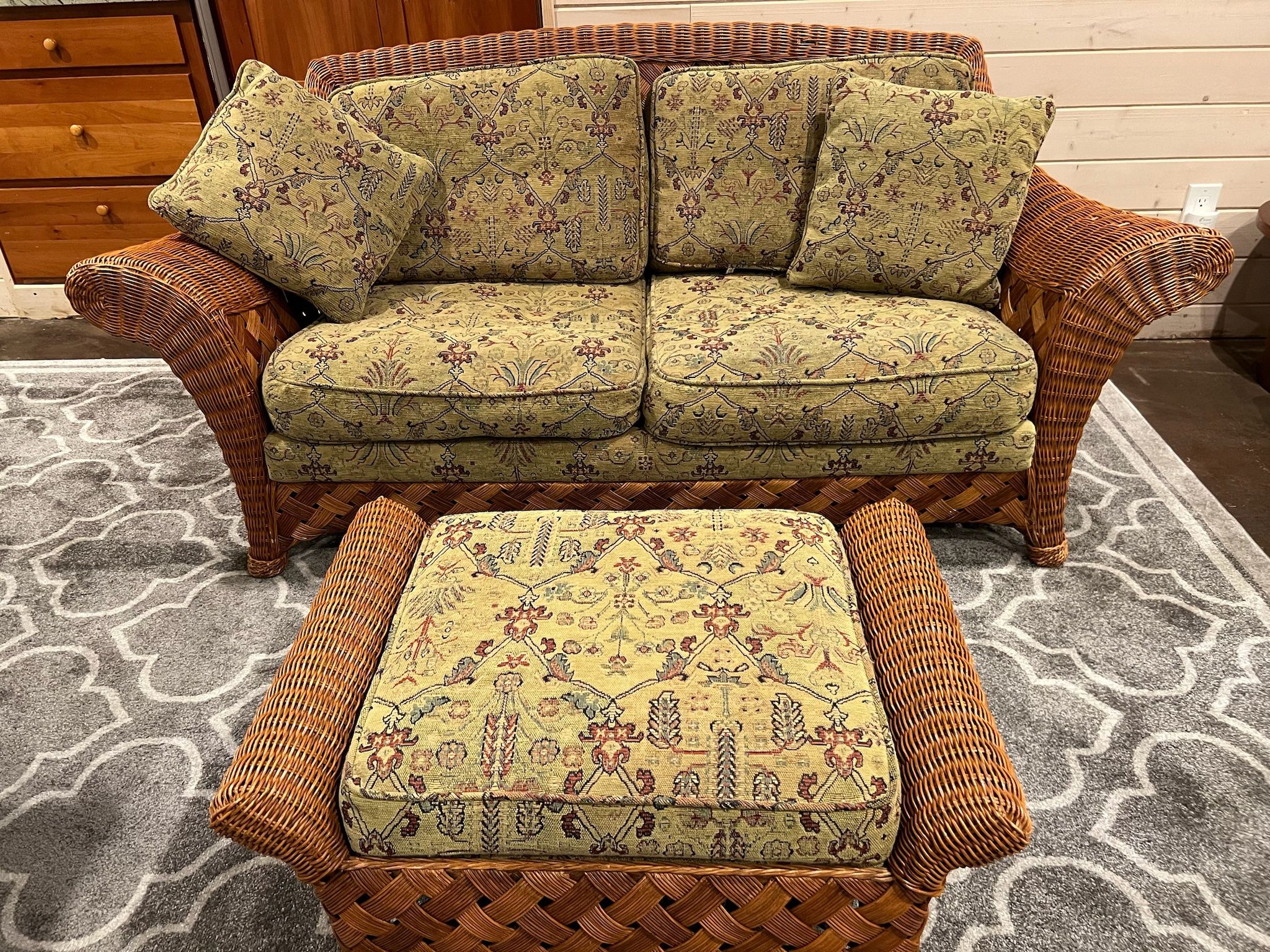 Palecek Wicker Sofa and Ottoman in Very Good Condition Chair is a bonus Smoke free househo