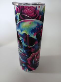 Flower skull 20 oz Tumbler comes with straw and straw cleaner box