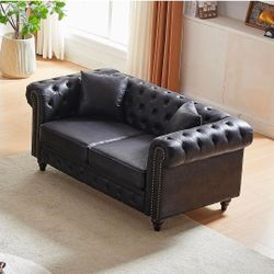 Antetek 63.5 inch Modern Cozy Chesterfield Tech Fabric Loveseat Sofa