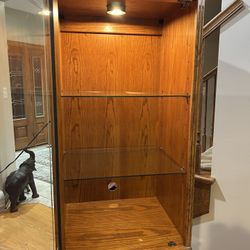 70'' Oak Lighted Glass Display Cabinet