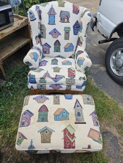 Old fashioned chair Ottoman with cat scratches...still very nice