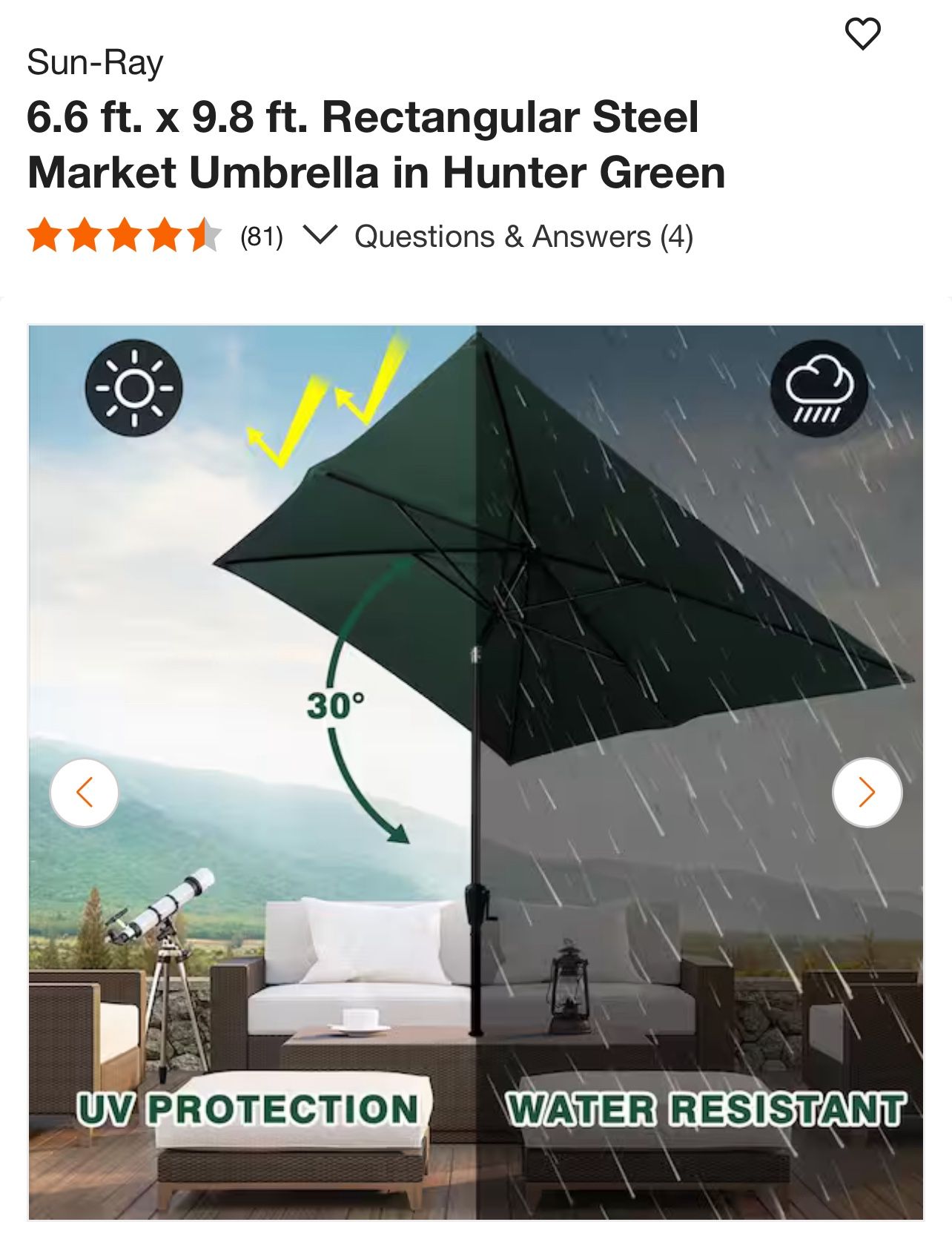 Sun-Ray 6.6 ft. x 9.8 ft. Rectangular Steel Market Umbrella in Hunter Green