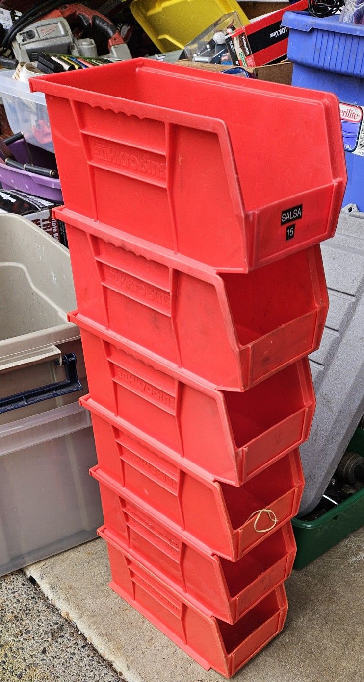 Lot of 6 Akro Mils Stack and Hang Storage Bins 5" x 4" x3" Used Vintage