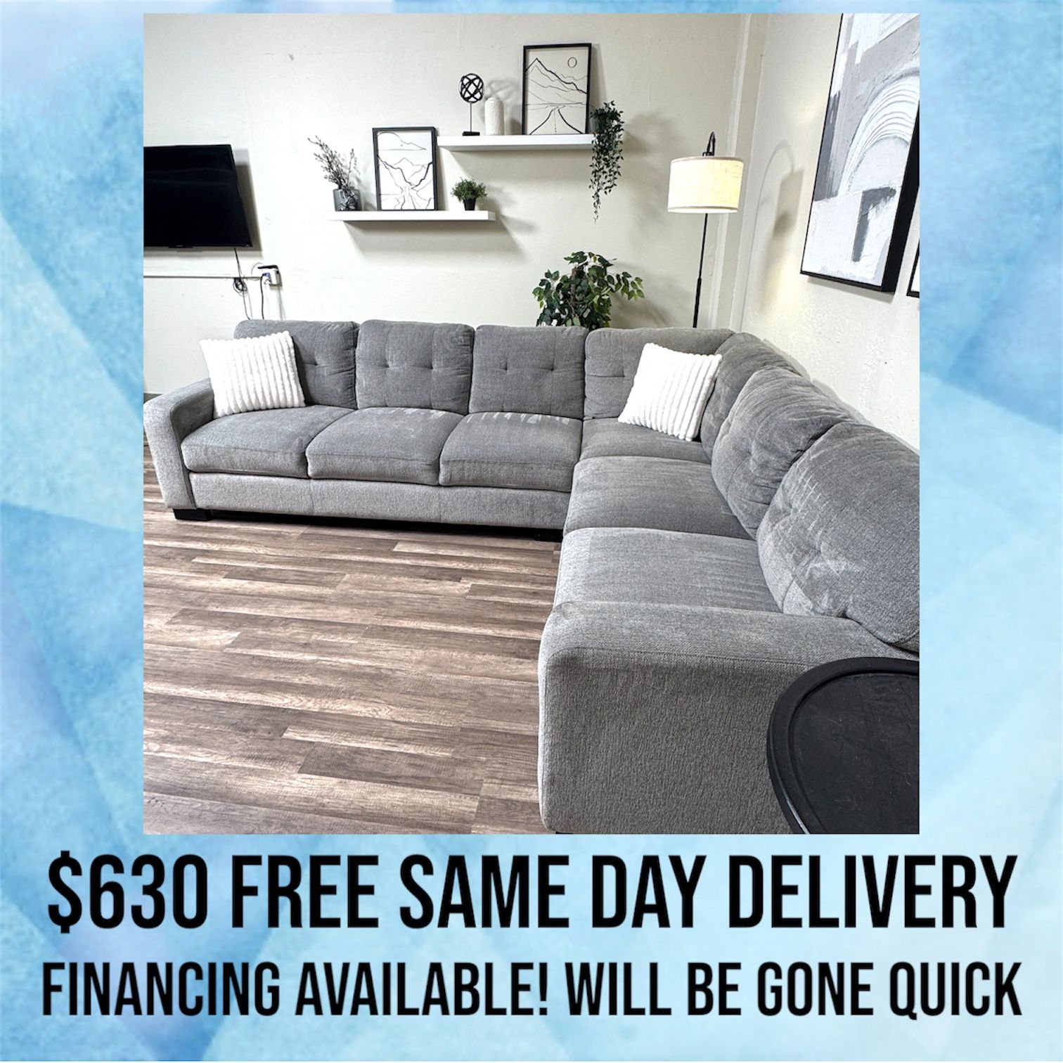 FREE SAME DAY DELIVERY Gray Sectional Couch FINANCING AVAILABLE