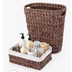 $15-Bathroom Trash Can with Wicker  Storage Baskets, 12 Liter/3.2Gallon  Small Trash Can Handwoven Wast...