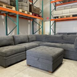 Thomasville Tisdale Fabric Modular Sectional Sofa with Storage Ottoman, Dark Gray