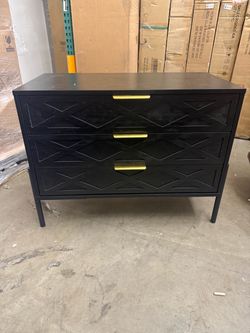 Large Black End Table with Gold Handles