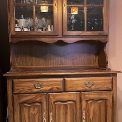 Oak Curio Cabinet With Glass Shelf