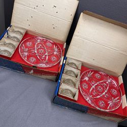 1 set Anchor Hocking Early American Prescut (EAPC) Crystal Set - 8 piece set - Snack Plate & Cup